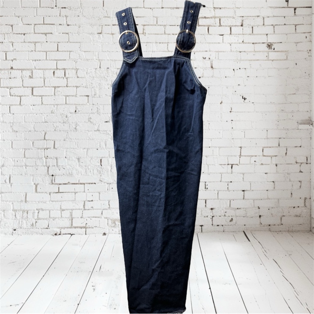 Topshop Buckle Pinafore Denim Dress Size 4 - Picture 2 of 9